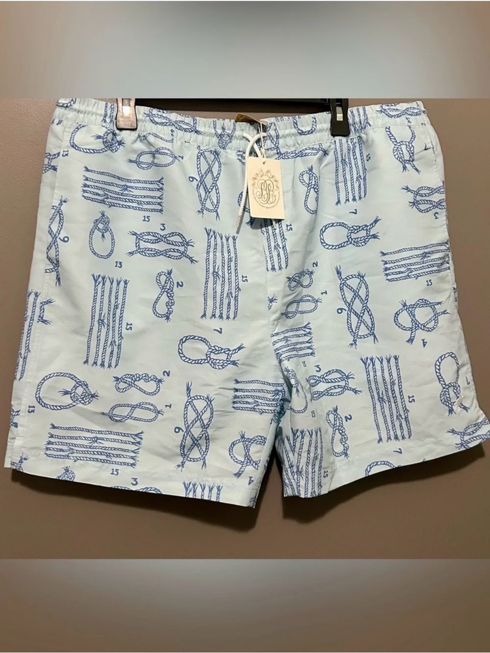 The Beaufort Bonnet Company Light Blue Nautical Swim Trunks Rope Print NWT XL